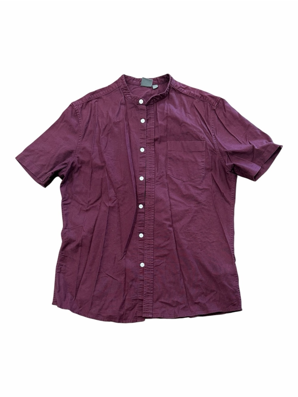ASOS Men’s Burgundy Short-Sleeve Band Collar Shirt L